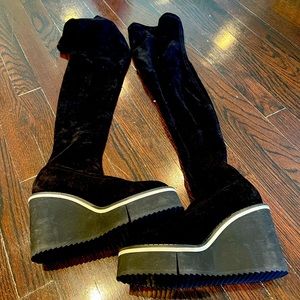 Never worn Robert Clergerie stretch suede over the knee platform boots. Size 38